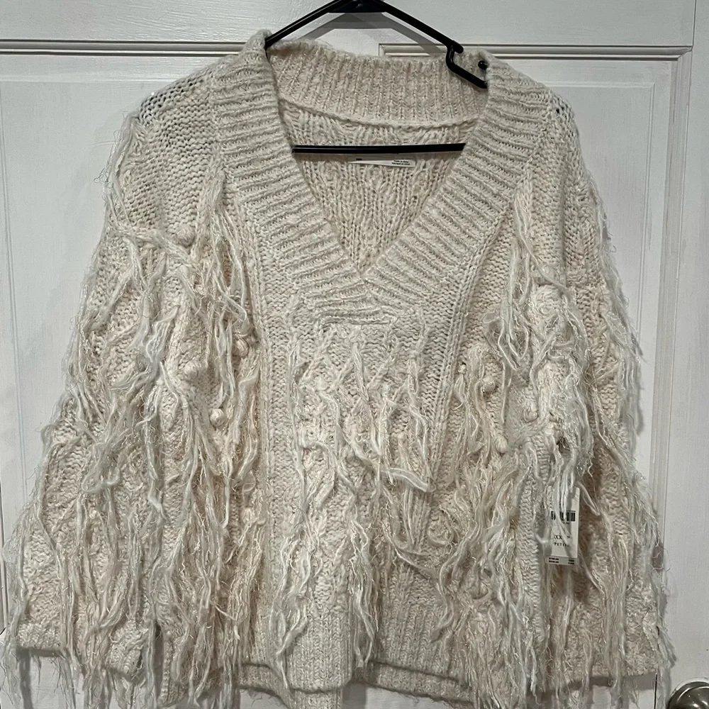 By Anthropologie Fringed Pullover Sweater, XXS petite - Picture 2 of 10